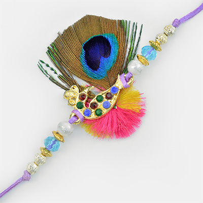 Stylish Colorful Peacock Fancy Designer and Colorful Beads Rakhi
