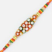 Fancy Zardosi Diamond Work Rakhi with Colorful Beads