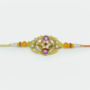 Shining Glass and Zardosi Work Mauli and Diamond Embossed Fancy Rakhi