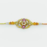 Shining Glass and Zardosi Work Mauli and Diamond Embossed Fancy Rakhi