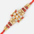 Golden Beads Rakhi with Diamonds- Fancy Bracelet for Brother