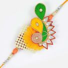 Flurry design of crystal and pearl with colorful thread work in fancy Rakhi