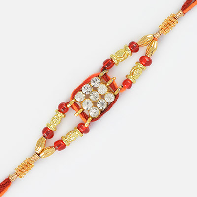Double Beads String Diamond Mauli Fancy Look Rakhi