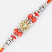 Central Diamond Floral Golden Fancy Rakhi