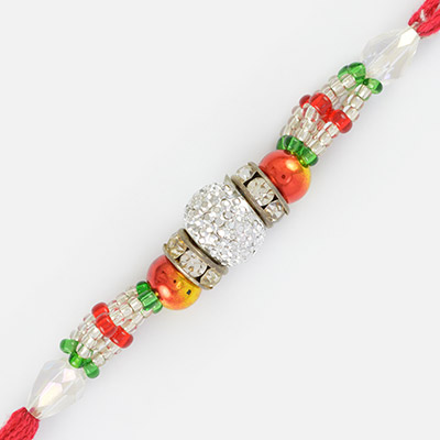 Silver Crystal Clear Colorful Beads and Diamond Fancy Rakhi