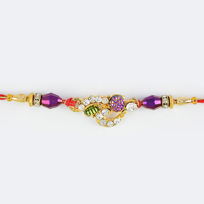 Extraordinary Designer Fancy Rakhi with Diamonds in Golden Work