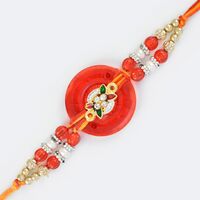 Magnificent Beauty of Golden Glass and Pearl Beaded Fancy Mauli Rakhi