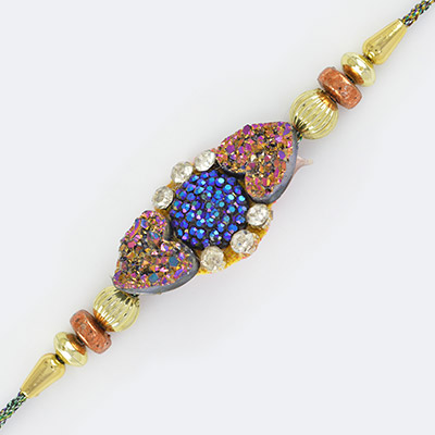 Germination of Colors- Patio with Diamonds and Golden Beads Rakhi
