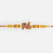Peacock Design Sandalwood Type Beads and Jewel Designer Rakhi