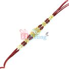 Golden Grace with Diamonds and Maroon Beads Fancy Rakhi
