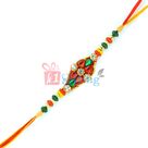 Drop Shapped Kundan Work Diamond, Zari Work Beads Fancy Rakhi