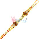 Rudraksh Special Fancy Rakhi in Golden Base and Diamonds