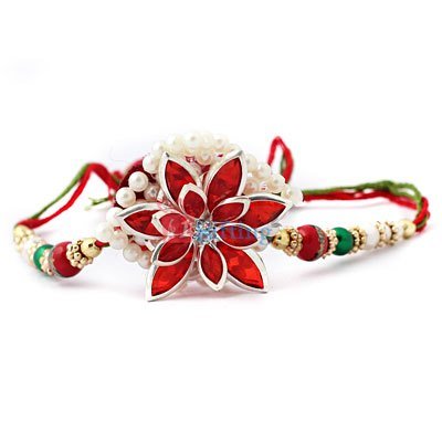 Natural design of flower with red crystals and pearl designer fancy Rakhi
