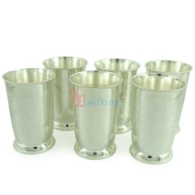 Brass Glasses Set of 6 Piece Royal Look with Silver Plated