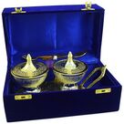 Royal Ice Cream Bowl Pair with Designer Trolley Golden Silver Plated