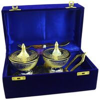 Royal Ice Cream Bowl Pair with Designer Trolley Golden Silver Plated