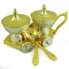 Royal Ice Cream Bowl Pair with Designer Trolley Golden Silver Plated