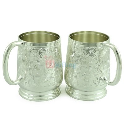 Decorative Coffee Mug Pair of Brass with Silver Plated