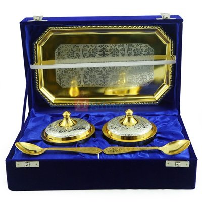 Royal Platter or Supari Dan Set Golden Silver Plated with Tray