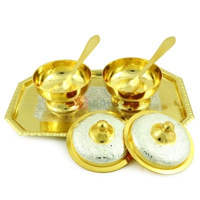 Royal Platter or Supari Dan Set Golden Silver Plated with Tray