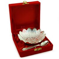 Leaf Designer Silver Bowl 5 Inch with Spoon