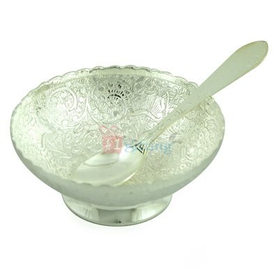 Bowl in 4 Inch with Spoon for Royal Gift Silver Plated