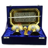 Ice Cream Bowl Pair with Tray in Golden Silver Plated
