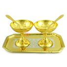 Ice Cream Bowl Pair with Tray in Golden Silver Plated