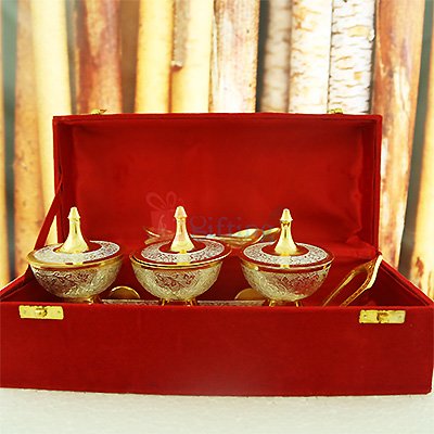 Brass Triple Supari Daan Gift Set with Trolley