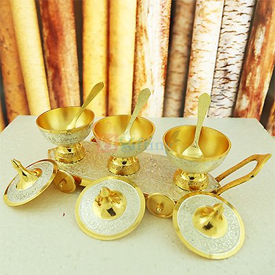 Brass Triple Supari Daan Gift Set with Trolley
