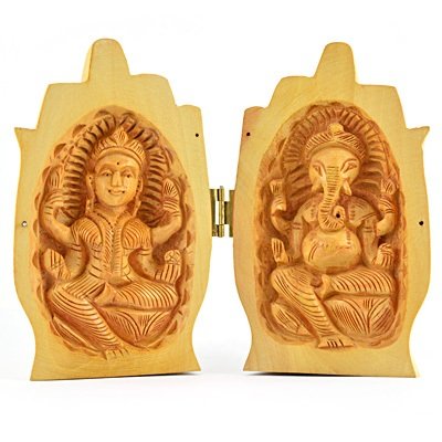 Laxmi-Ganesha Wooden Handicraft in Namaskar Hand Shape