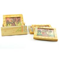 Handicraft 6 Pcs Tea Coaster Wooden Painted with Base Holder