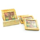 Handicraft 6 Pcs Tea Coaster Wooden Painted with Base Holder