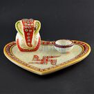 Heart Shape Marble Pooja Thali with Ganesha Statue
