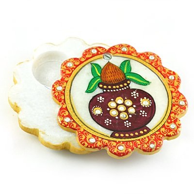 Flower Marble Chopra-Roli Chawal Holder
