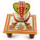 Beautiful Marble Handicraft Ganesha on Chouki