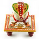 Beautiful Marble Handicraft Ganesha on Chouki