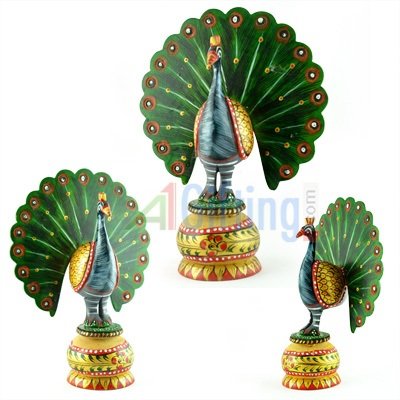 Beautiful Colorful Handicraft Peacock Set of 3 Pcs