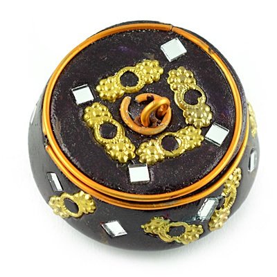 Lacquer Colored Sindoor Box Circular with Hand Crafted