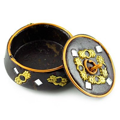 Lacquer Colored Sindoor Box Circular with Hand Crafted