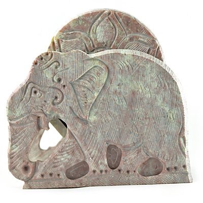 Red Stone Tea Coaster with Elephant Statue 