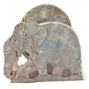 Red Stone Tea Coaster with Elephant Statue 