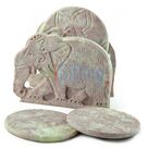 Red Stone Tea Coaster with Elephant Statue 