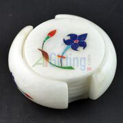 White Stone Coaster Horizontal with Flower Handicraft 