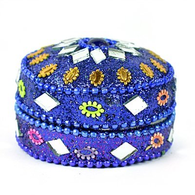 Handicraft Lacquer Glass Worked Box Circular