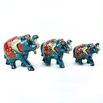 Handicraft Elephant Set of 3 Colorful