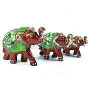 Lacquer worked Elephant Set of 3 Handicraft Elephants