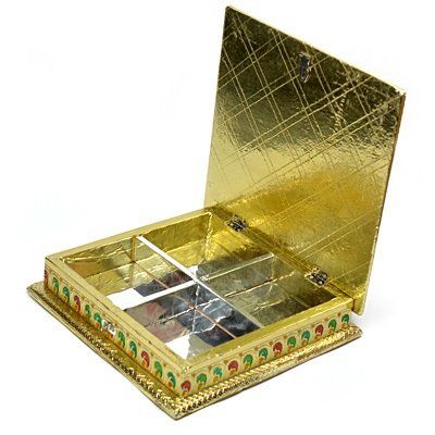Marvellous Golden Square Dry Fruit Box Meenakari Worked