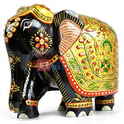 Beautiful Wooden Back Painted Designer Elephant