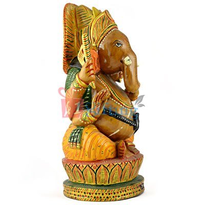 Wooden Beautiful Painted Handicraft Ganesha Statue